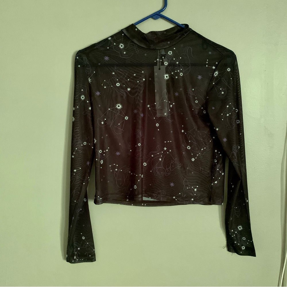 🎊 modcloth Black Friday Zest Of The Zodiac Mesh Mock Neck Top Sz AU 6 US S - Picture 3 of 6